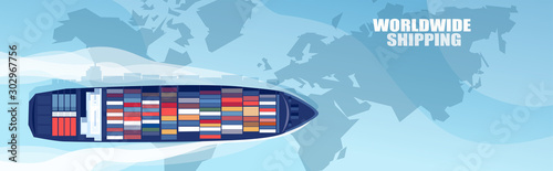 Cuadros en Lienzo Vector of the industrial marine vessel shipping worldwide cargo