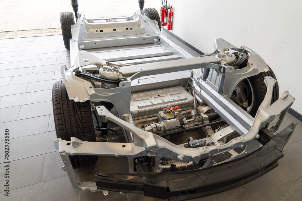 tesla motor engine detail model s chassis real in store showroom ...