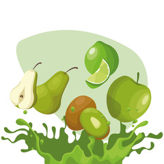 Sticker - pear, kiwi and lemon falling and juice splashing