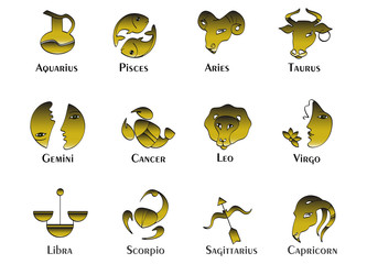 Wall Mural - Set of 12 signs of the zodiac metallic bronze style. Horoscope. Isolated on white background