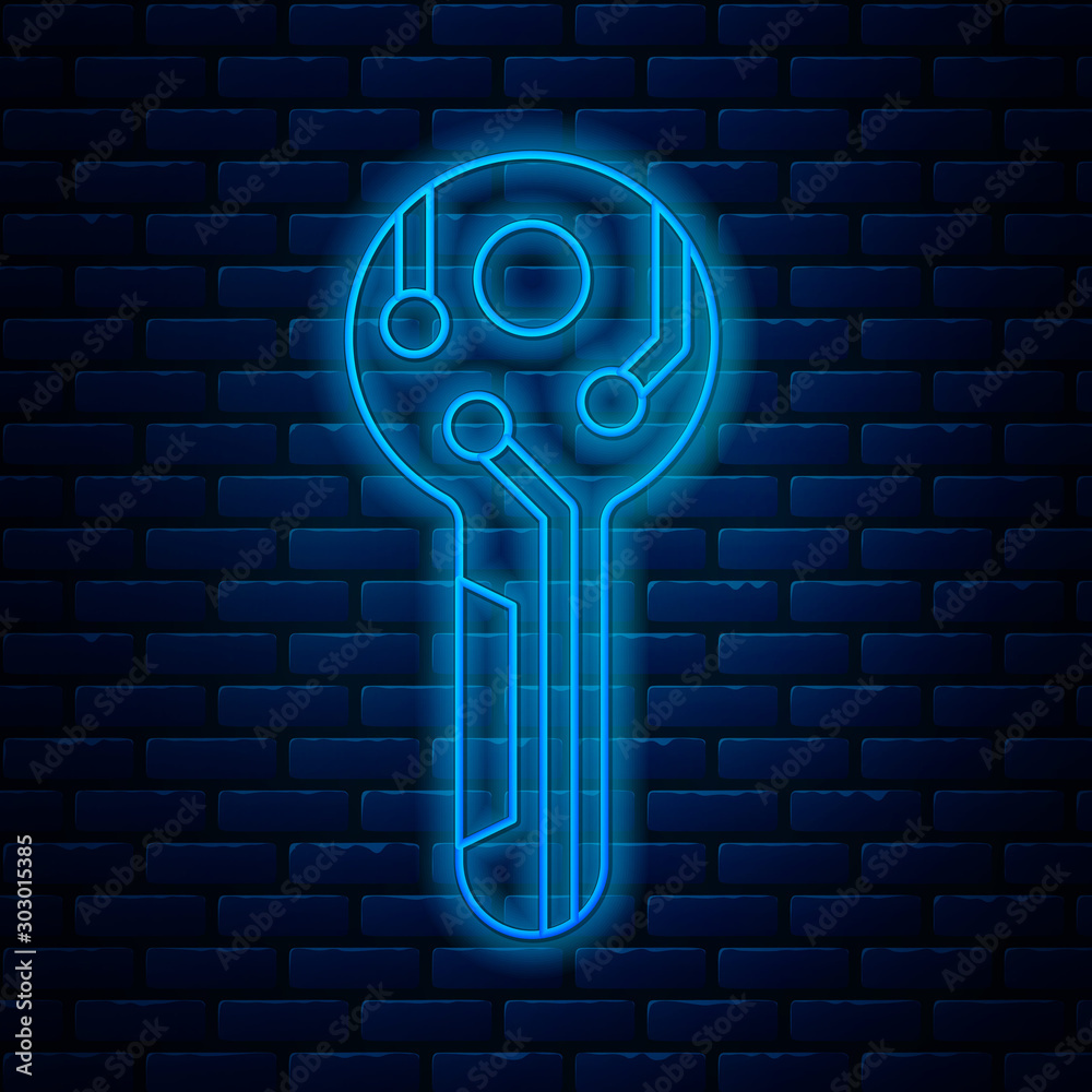Glowing neon line Cryptocurrency key icon isolated on brick wall  background. Concept of cyber security or private key, digital key with  technology interface. Vector Illustration Stock-vektor | Adobe Stock