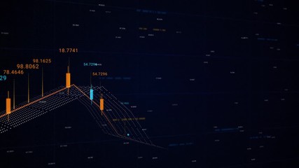 Aufkleber - Geometric cyber graph visualiztion of network business situation. Animation. Abstract animation of digital 3d financial chart showing the rise and falling value of the global stock market.