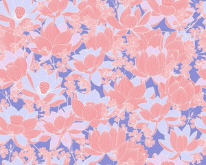 Wall Mural - Pink Lotus floral print for textiles and Wallpaper. Seamless vector blue-pink flowers.