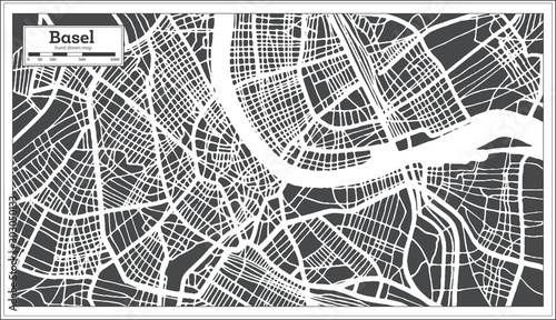 Fotografía Basel Switzerland City Map in Retro Style. Outline Map.
