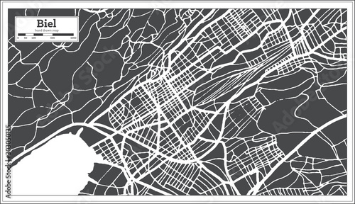 Fotografía Biel Switzerland City Map in Retro Style. Outline Map.