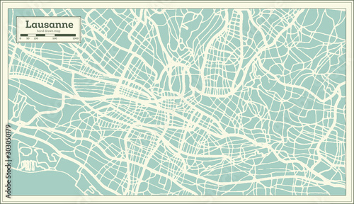 Fotomural Lausanne Switzerland City Map in Retro Style. Outline Map.