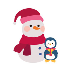 Wall Mural - christmas snowman and penguin icon