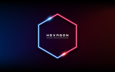 Poster - Neon light hexagonal banner background