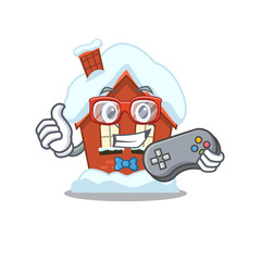 Wall Mural - Mascot winter house a cartoon isolated holding gamer