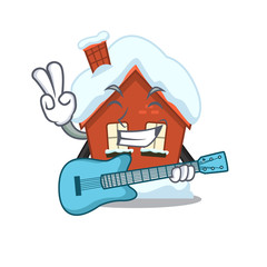 Wall Mural - Mascot winter house a cartoon isolated with guitar