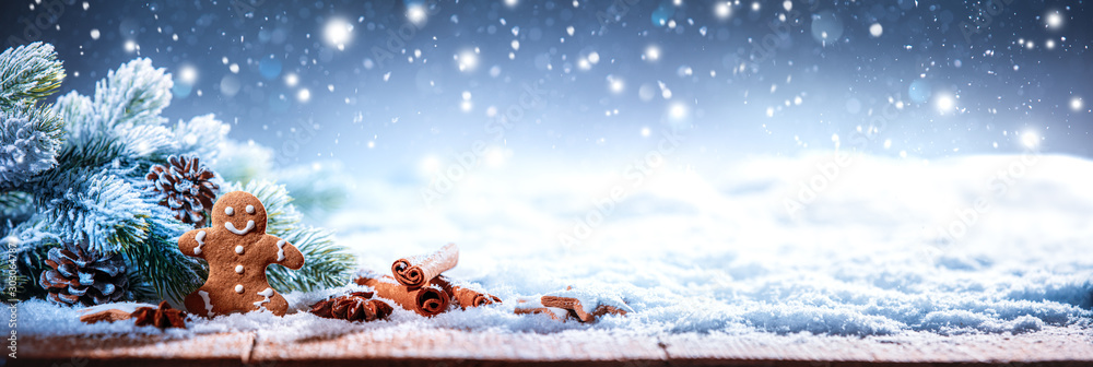 Christmas Cookie With Festive Decoration - obrazy, fototapety, plakaty 