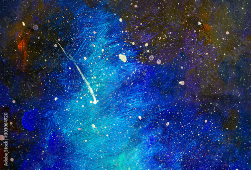 Falling Star Beautiful Night Starry Sky Blue Cosmos Galaxy Stars Enlarged Fragment Of Acrylic Painting On Canvas Colorful Space Background Artwork Colorful Impressionism Buy This Stock Illustration And Explore Similar