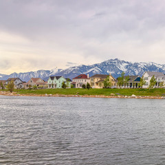 Wall Mural - Square Daybreak over Oqirrh lake in Utah on a cloudy day