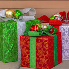 Square Symmetrical Christmas presents on display with vibrant colorful