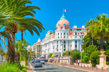 Sticker - Promenade des Anglais in Nice, France. Nice is a popular Mediterranean tourist destination, attracting 4 million visitors each year