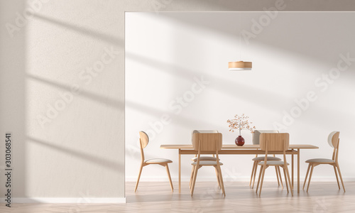 Fotografía Empty wall mock up in modern dining room with wooden chair and table