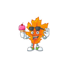 Sticker - Orange autumn leaves with cartoon character with ice cream