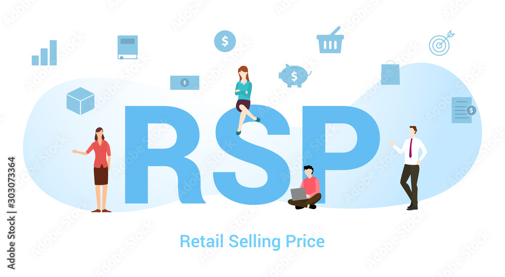 Retail Value Rsp rsp retail selling price concept with big word or text and team people ...