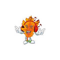 Sticker - Orange autumn leaves cartoon with listening music mascot