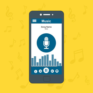 illustration of music player app on a smartphone screen. downloading and listening to music.Easy to edit and customize