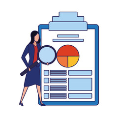 Sticker - avatar businesswoman with big clipboard with document with graphic chart