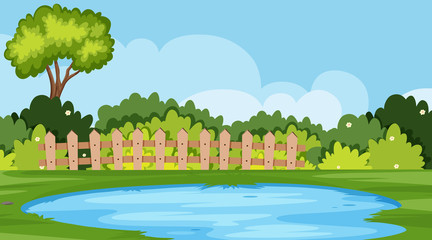 Sticker - Landscape background design of park with pond and trees