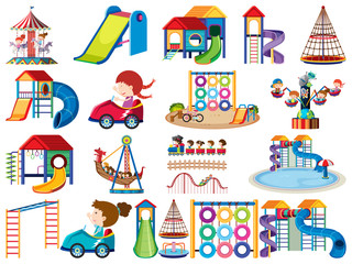 Wall Mural - Large set of isolated objects of kids and playground