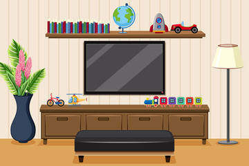 Wall Mural - living room with television and toys