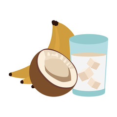 Wall Mural - coconut cocktail and banana, flat design