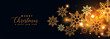 golden snowflakes on black merry christmas banner