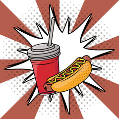 Wall Mural - soda and hot dog fast food pop art style