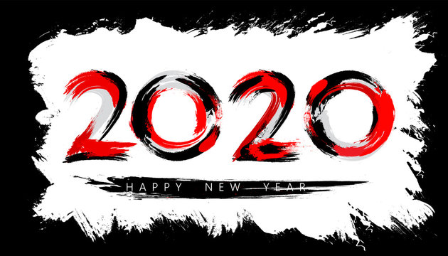 Vector Happy New Year 2020 text design with brush abstract stroke