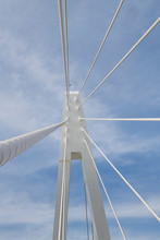 Fragment Of A Cable Bridge Against  Clouds Sky Background  