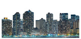 Fototapeta  - Skyscraper at night, high-rise building in Lower Manhattan, New York City, isolated white background with clipping path