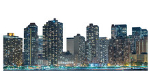 Skyscraper At Night, High-rise Building In Lower Manhattan, New York City, Isolated White Background With Clipping Path
