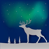 Fototapeta Las - Vector Christmas creeting card with nordic deer