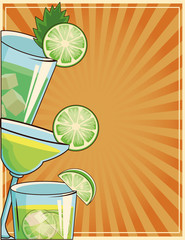 Canvas Print - green tropical cocktails over retro orange background