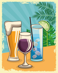 Sticker - beer glass with wine glass and tropical cocktail