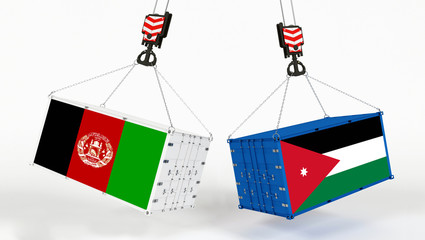 Wall Mural - Jordan and Afghanistan flags on opposing cargo containers. International trade theme, import and export concept between two countries.