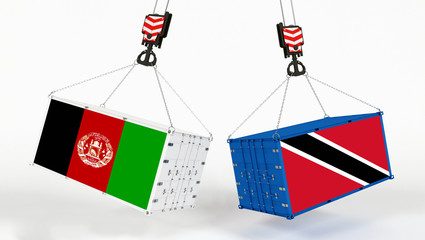 Wall Mural - Trinidad And Tobago and Afghanistan flags on opposing cargo containers. International trade theme, import and export concept between two countries.