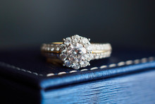 Wedding Gold Diamond Ring On Jewelry Box