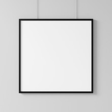 White Square Poster With Black Frame Mockup Hanging On The Wall