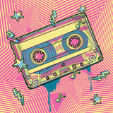 Fototapeta Młodzieżowe - Funky colorful audio cassette graffiti