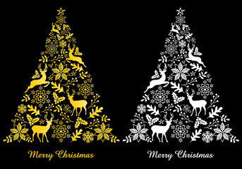 Gold and white abstract Christmas trees, vector