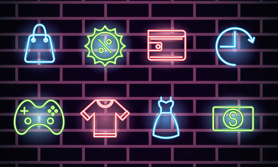 Wall Mural - bundle of neon lights icons