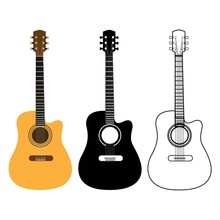 Acoustic Guitars Isolated On White Background. Vector Illustration