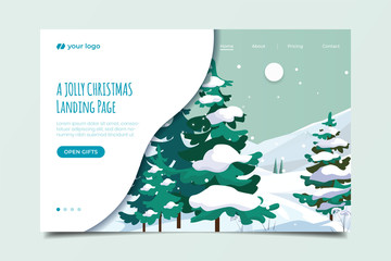 Landing page with snow scene background illustration
