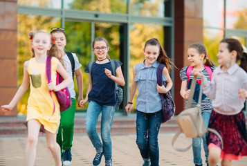 Wall Mural - Group of kids going to school together.