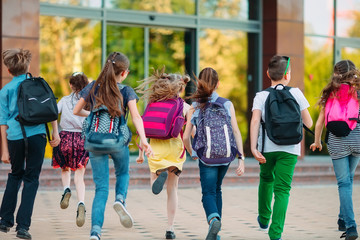 Wall Mural - Group of kids going to school together.