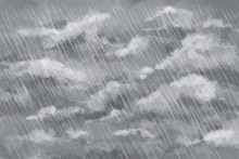 Strong Rain Background. Gray Cold IIllustration About Autumn, Weather And Gusty, Gale-force Wind